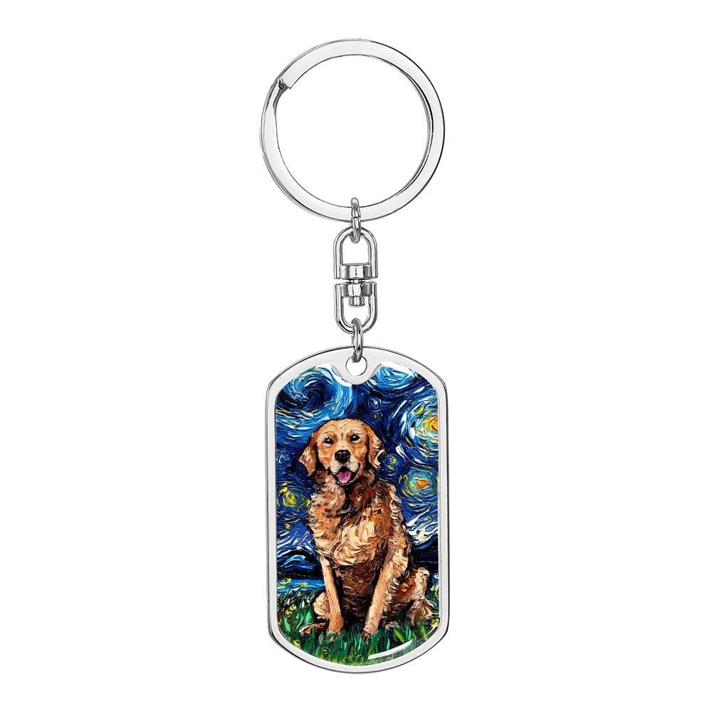 Dark Coated Golden Retriever Dog Tag Keychain