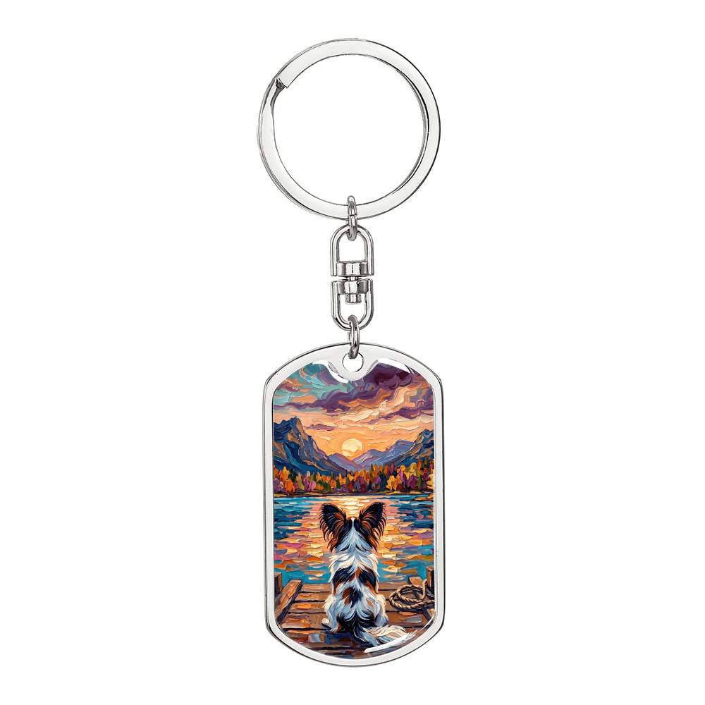 On The Dock - Papillon Dog Tag Keychain