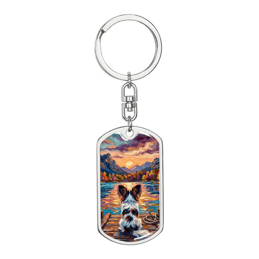 On The Dock - Papillon Dog Tag Keychain