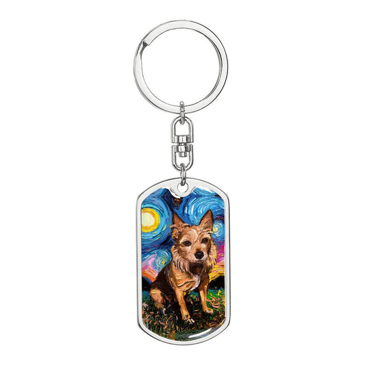 Australian Terrier Starry Night Dog Tag Keychain