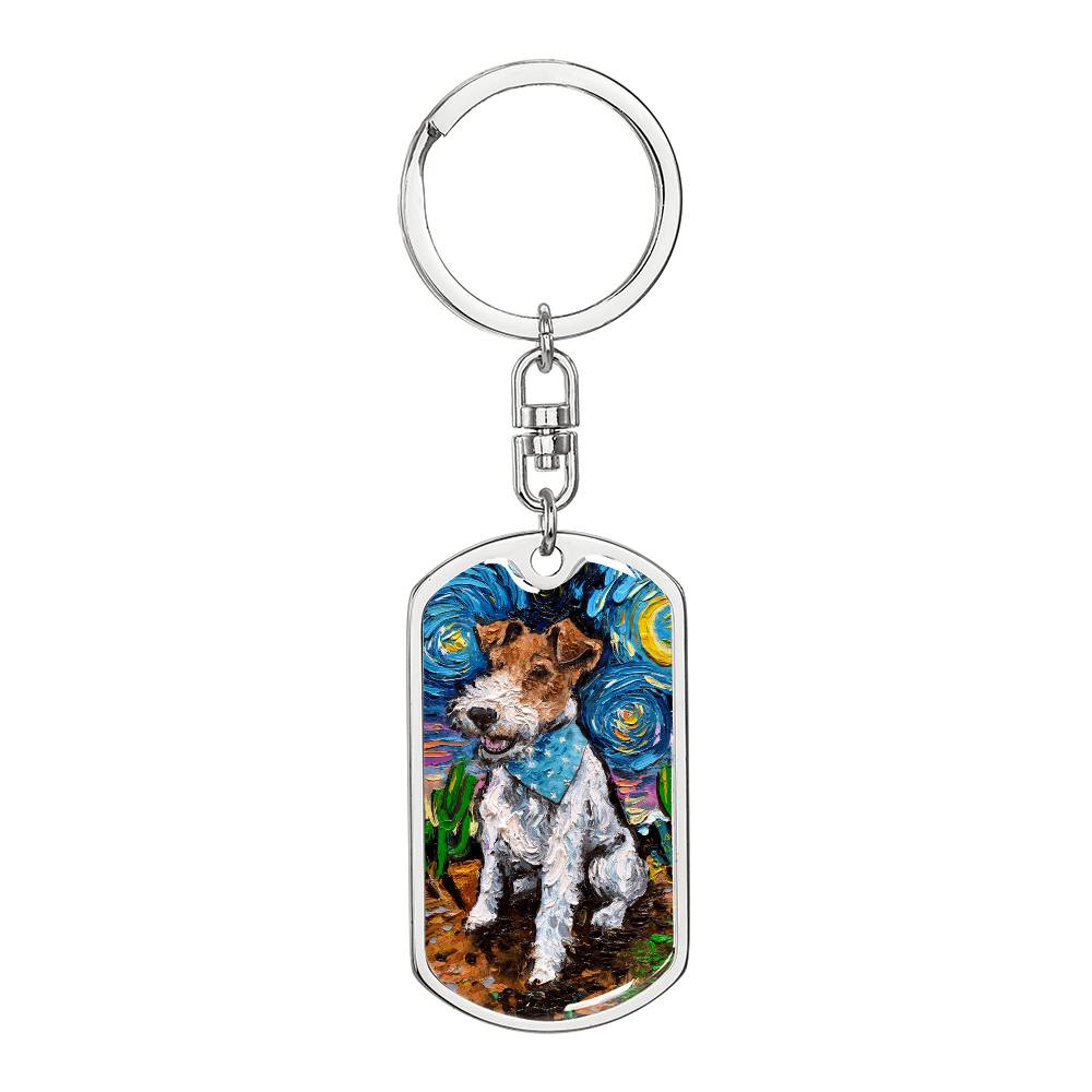 Wire Fox Terrier Starry Night Dog Tag Keychain