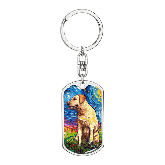 Yellow Labrador Starry Night Dog Tag Keychain
