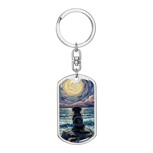 Beach Night - Black Labrador Puppy Dog Tag Keychain