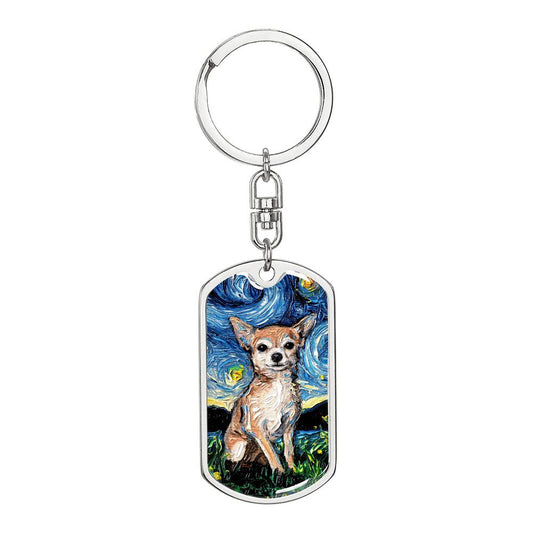 Chihuahua Starry Night Dog Tag Keychain