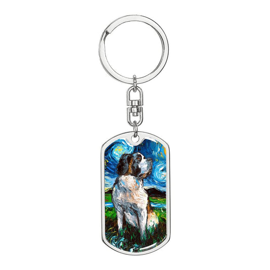 Saint Bernard Starry Night Dog Tag Keychain