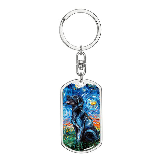 Black Labrador Starry Night Dog Tag Keychain