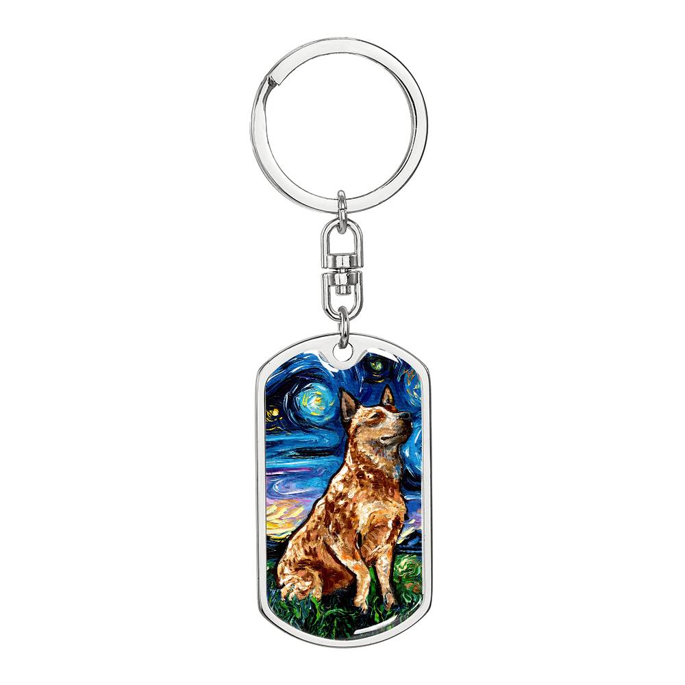 Red Heeler Starry Night Dog Tag Keychain