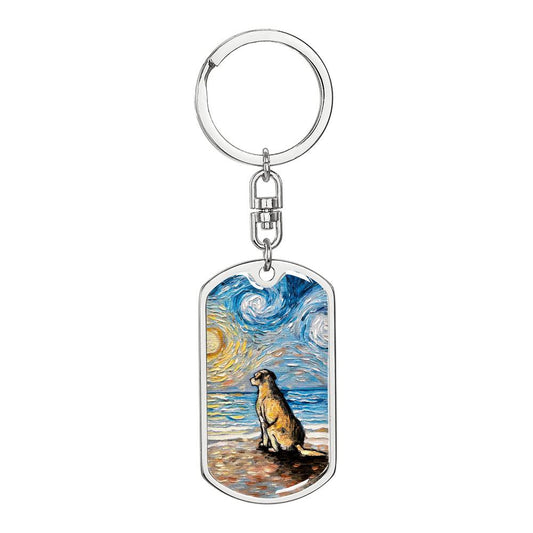 Beach Days - Yellow Labrador Starry Night Dog Tag Keychain