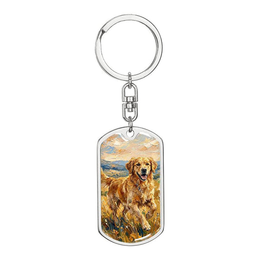 Happy Golden Retriever Dog Tag Keychain