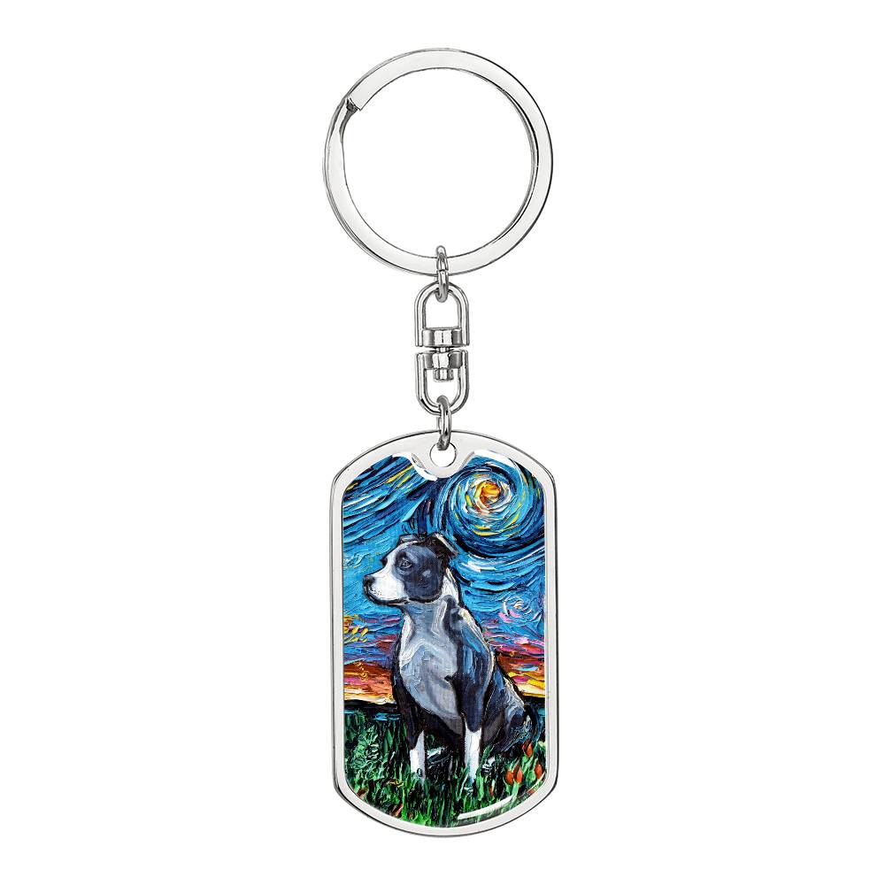 Pitbull Starry Night Dog Tag Keychain