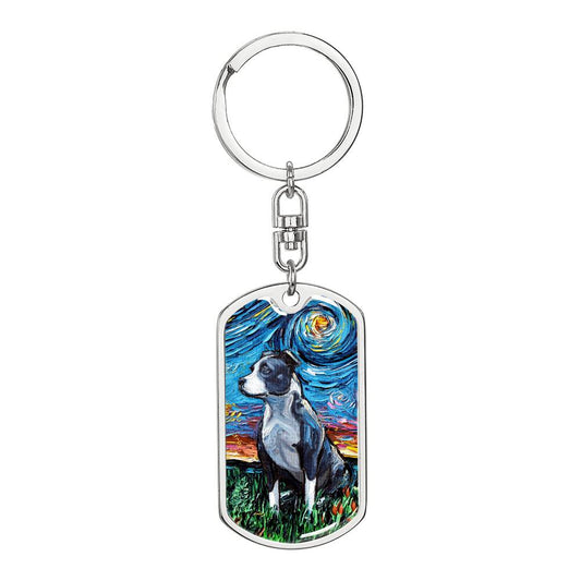 Pitbull Starry Night Dog Tag Keychain