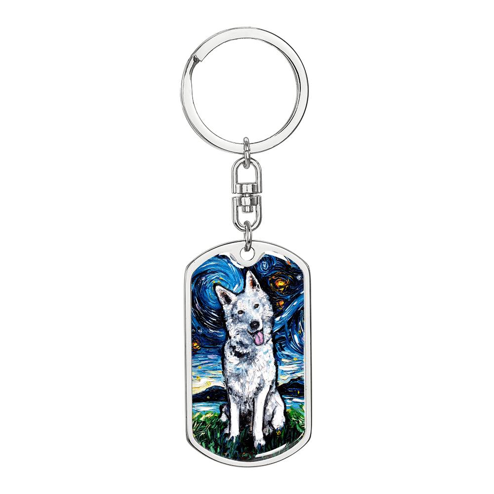 Swiss Shepherd Starry Night Dog Tag Keychain