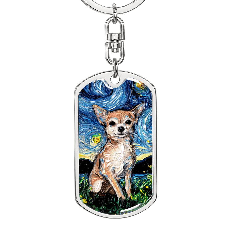 Chihuahua Starry Night Dog Tag Keychain