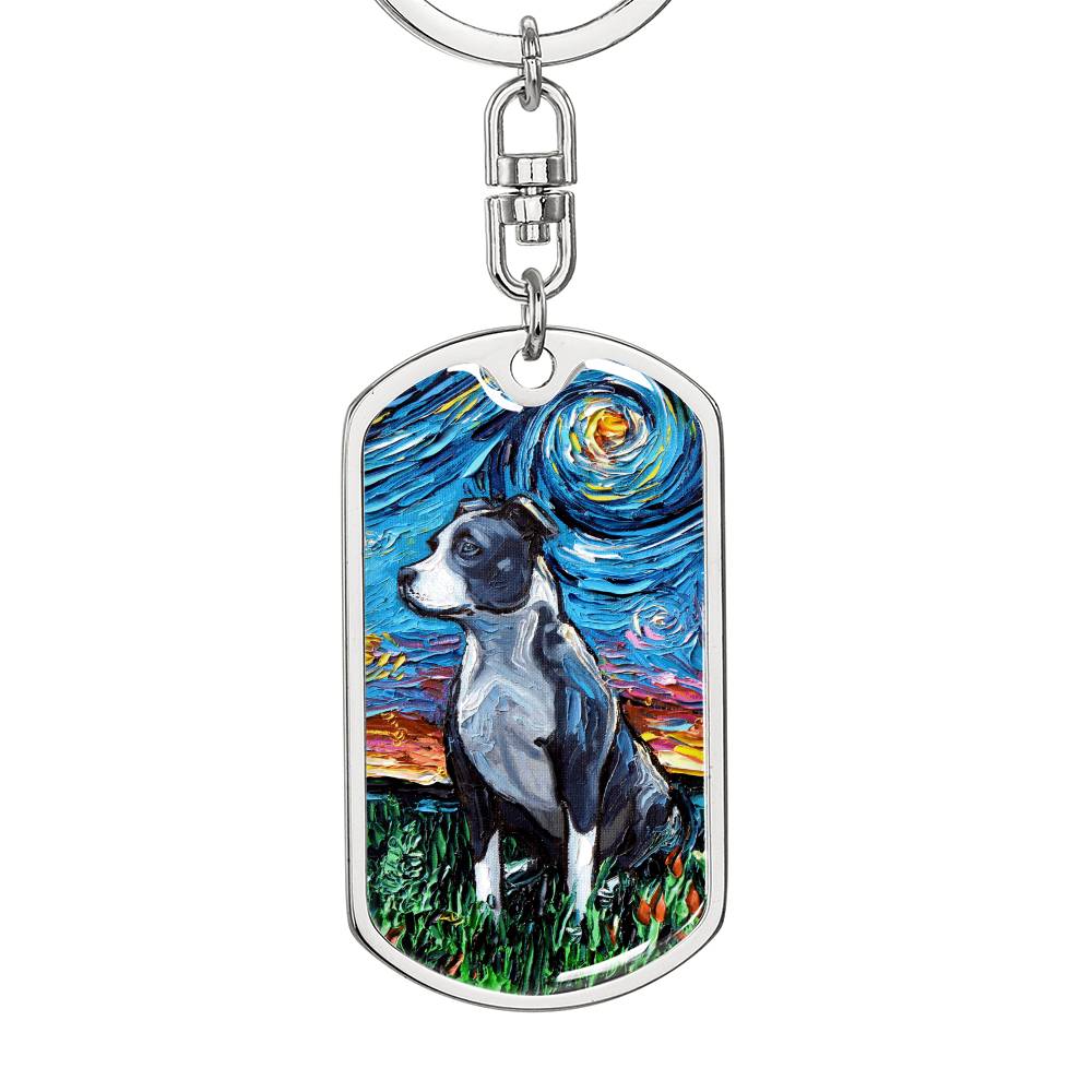 Pitbull Starry Night Dog Tag Keychain