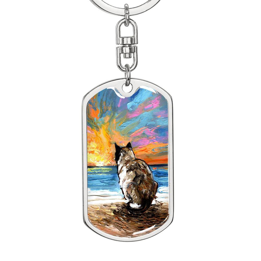 Beach Days - Snowshoe Cat Dog Tag Keychain