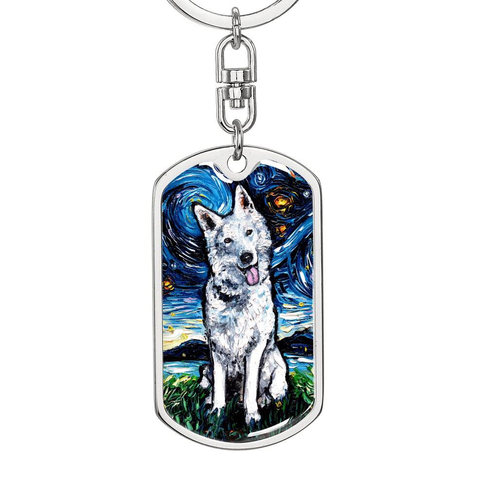 Swiss Shepherd Starry Night Dog Tag Keychain