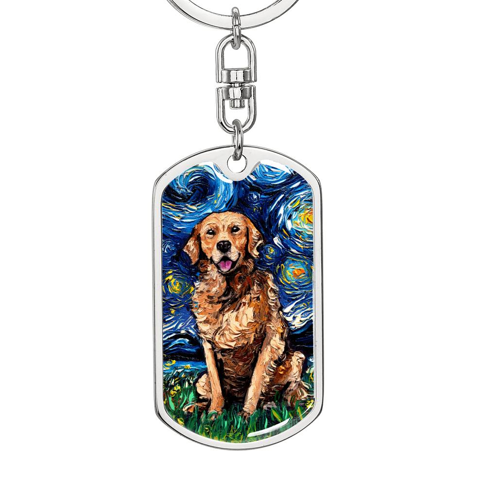 Dark Coated Golden Retriever Dog Tag Keychain