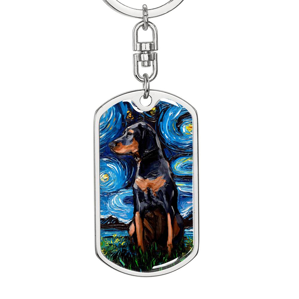 Black and Tan Coonhound Dog Tag Keychain