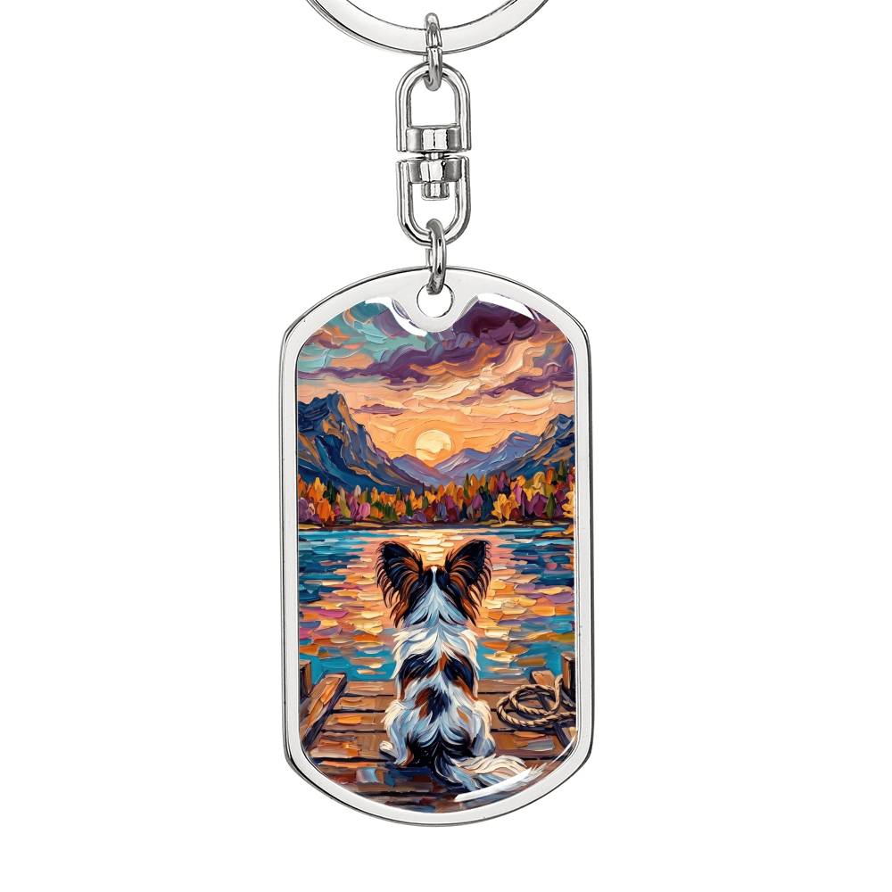 On The Dock - Papillon Dog Tag Keychain