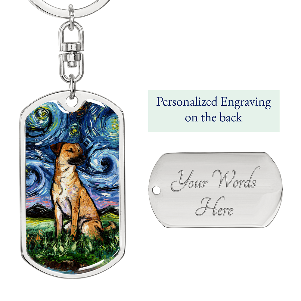 Black Mouth Cur Starry Night Dog Tag Keychain