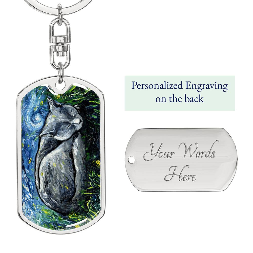 Russian Blue Cat Dog Tag Keychain