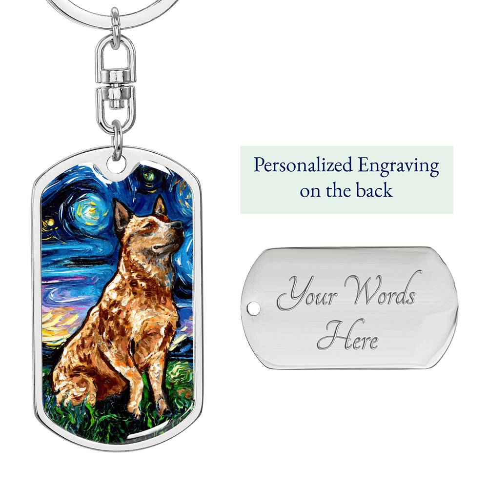 Red Heeler Starry Night Dog Tag Keychain