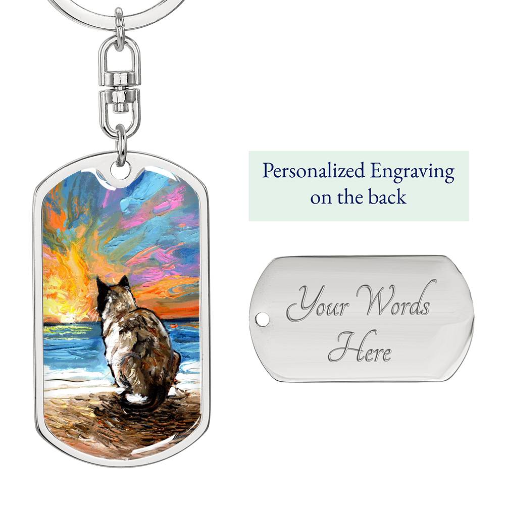 Beach Days - Snowshoe Cat Dog Tag Keychain