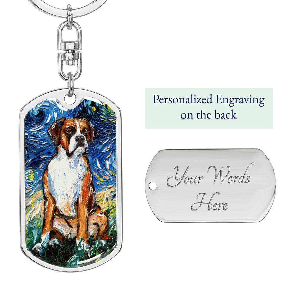 Boxer Starry Night Dog Tag Keychain