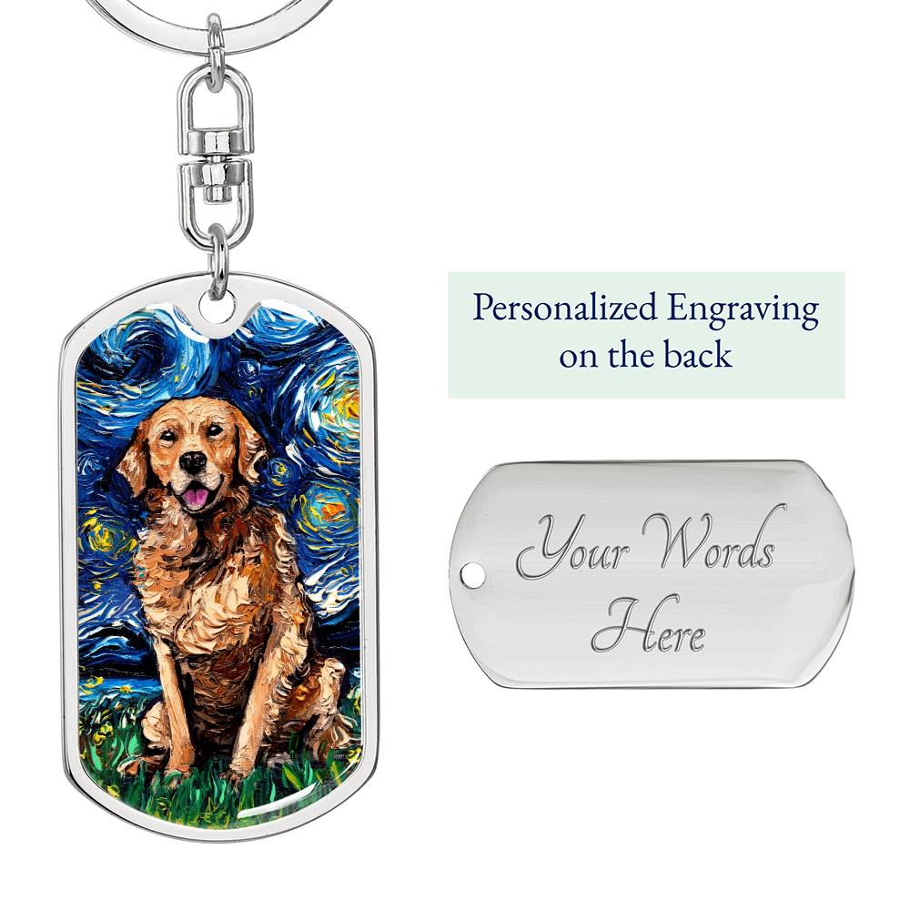 Dark Coated Golden Retriever Dog Tag Keychain