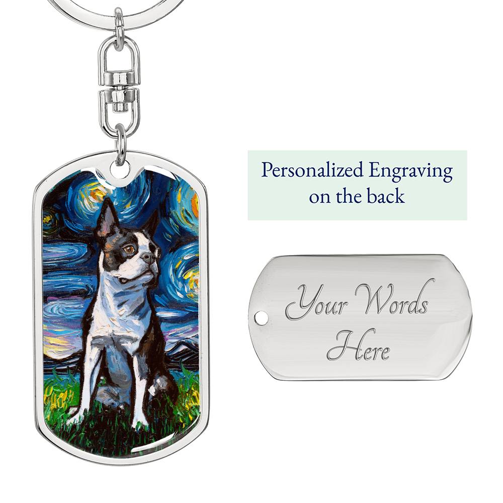 Boston Terrier starry Night Dog Tag Keychain