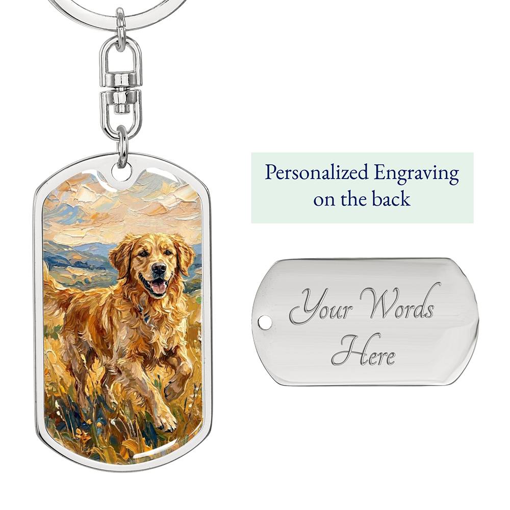 Happy Golden Retriever Dog Tag Keychain