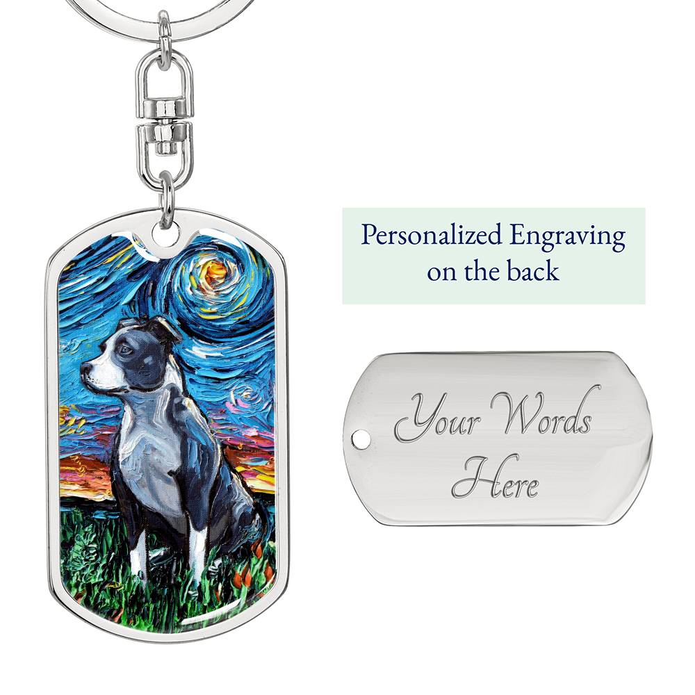 Pitbull Starry Night Dog Tag Keychain