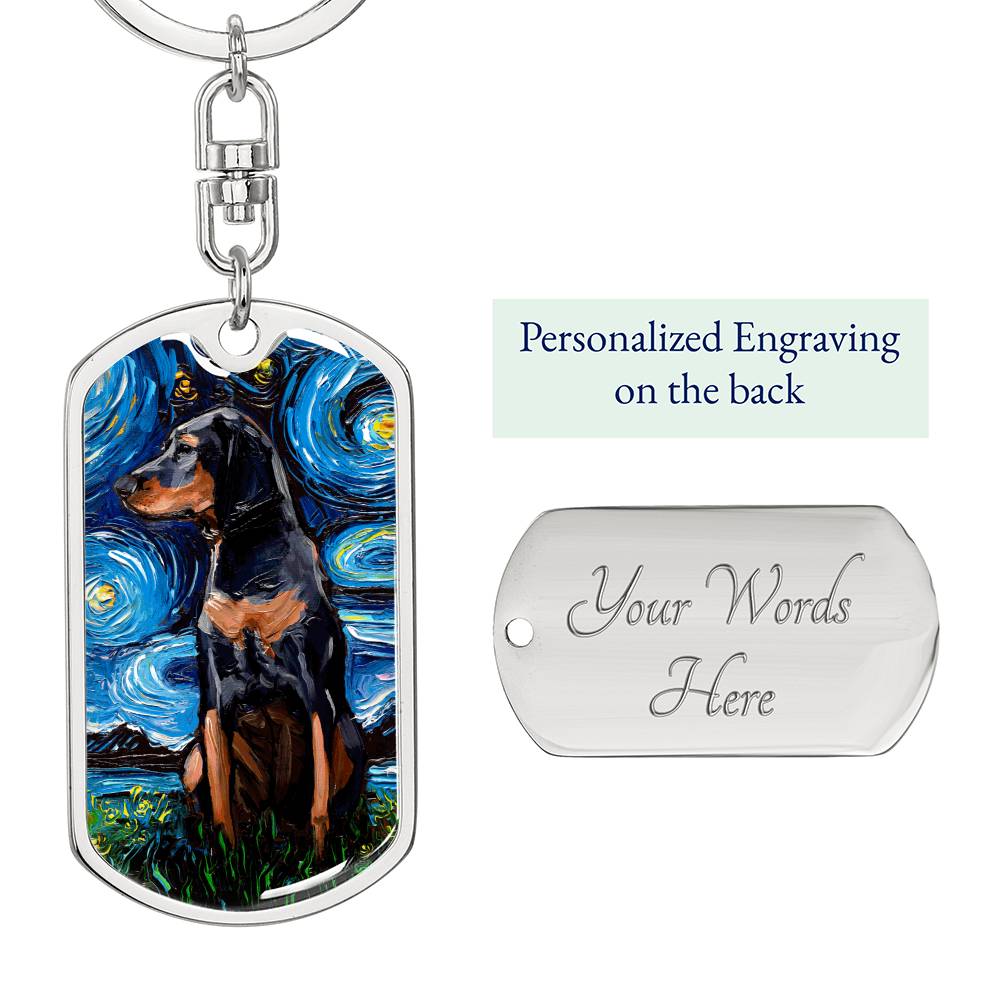 Black and Tan Coonhound Dog Tag Keychain