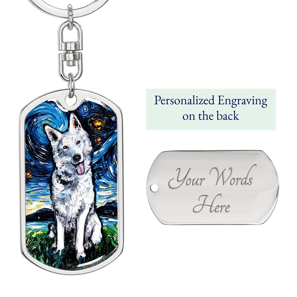 Swiss Shepherd Starry Night Dog Tag Keychain