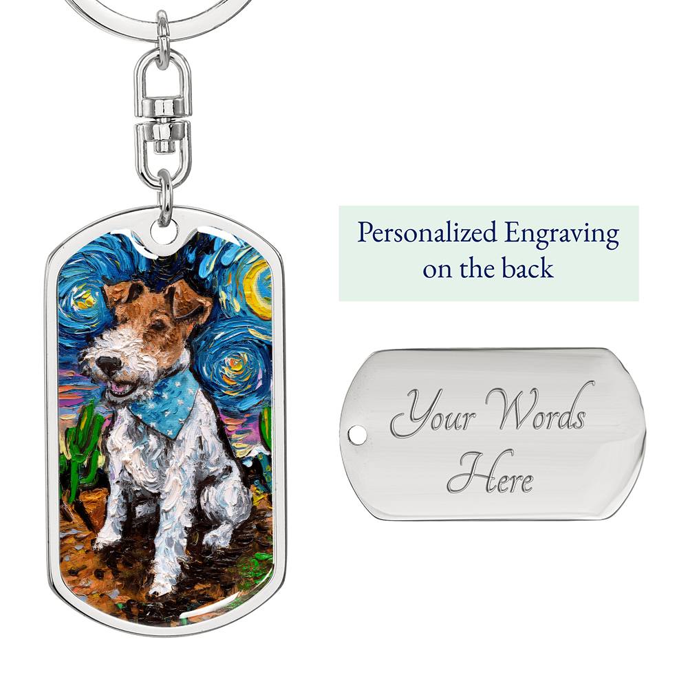 Wire Fox Terrier Starry Night Dog Tag Keychain