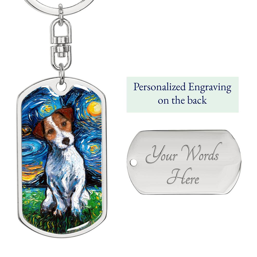 Jack Russell Terrier Starry Night Dog Tag Keychain
