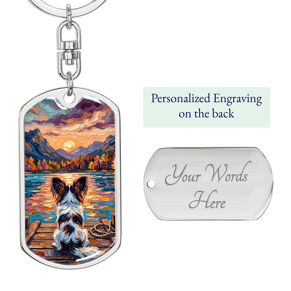 On The Dock - Papillon Dog Tag Keychain