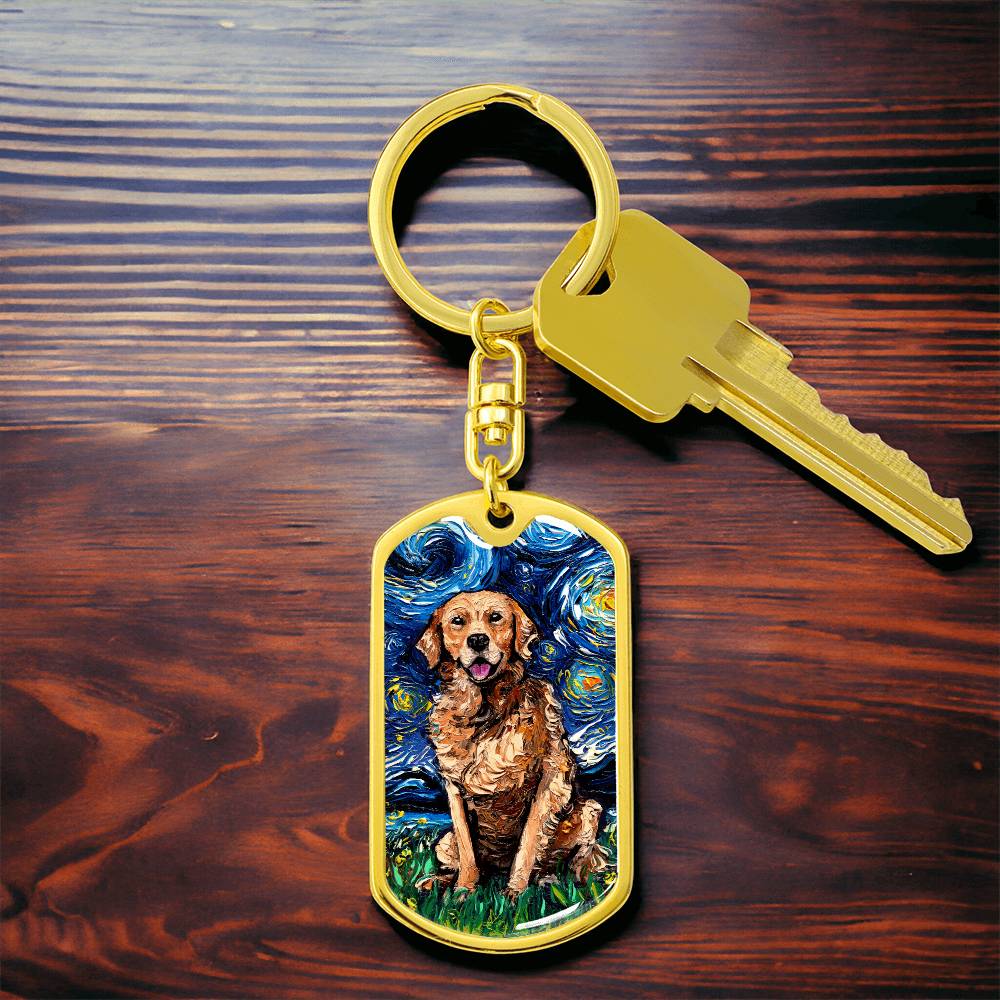 Dark Coated Golden Retriever Dog Tag Keychain