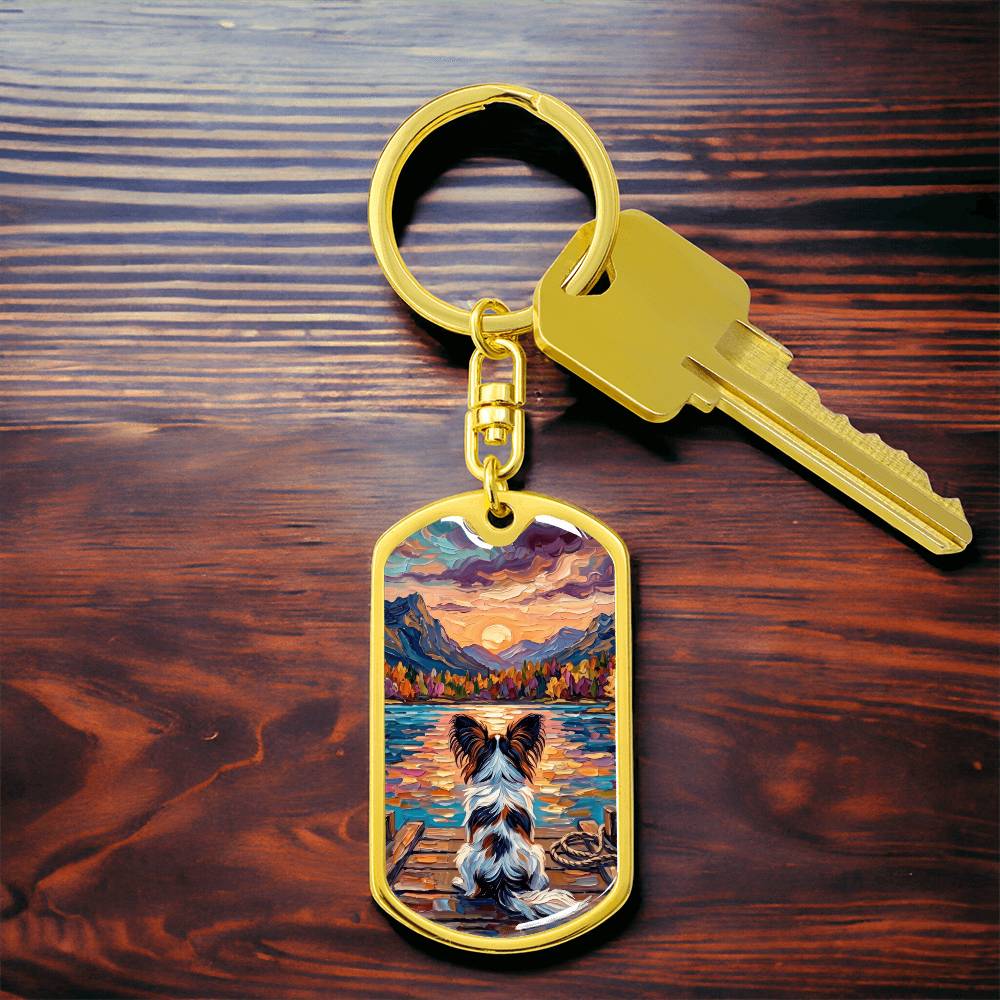 On The Dock - Papillon Dog Tag Keychain