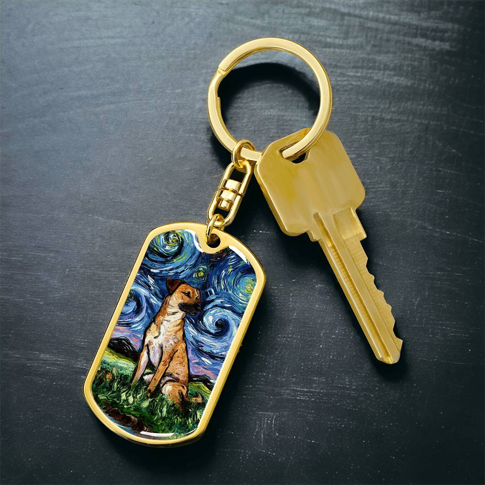 Black Mouth Cur Starry Night Dog Tag Keychain