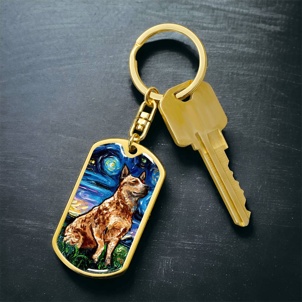 Red Heeler Starry Night Dog Tag Keychain