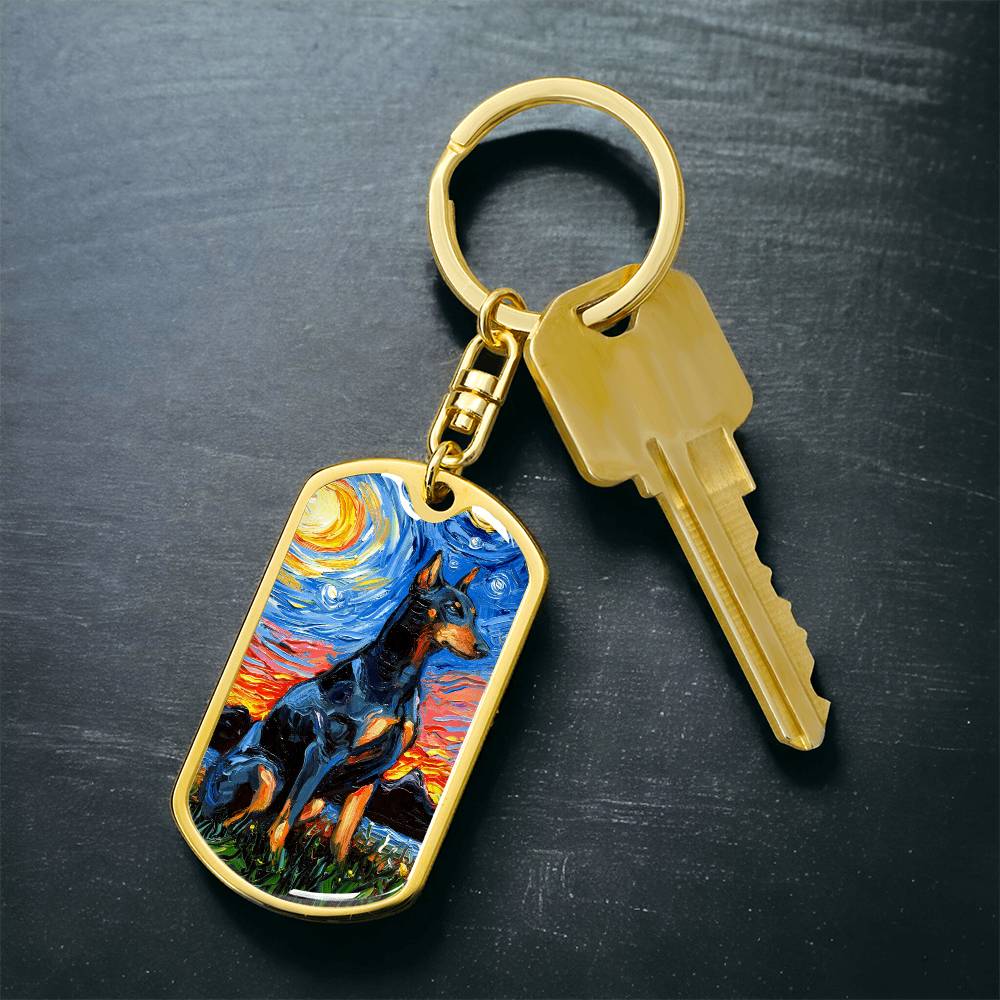 Doberman Starry Night Dog Tag Keychain