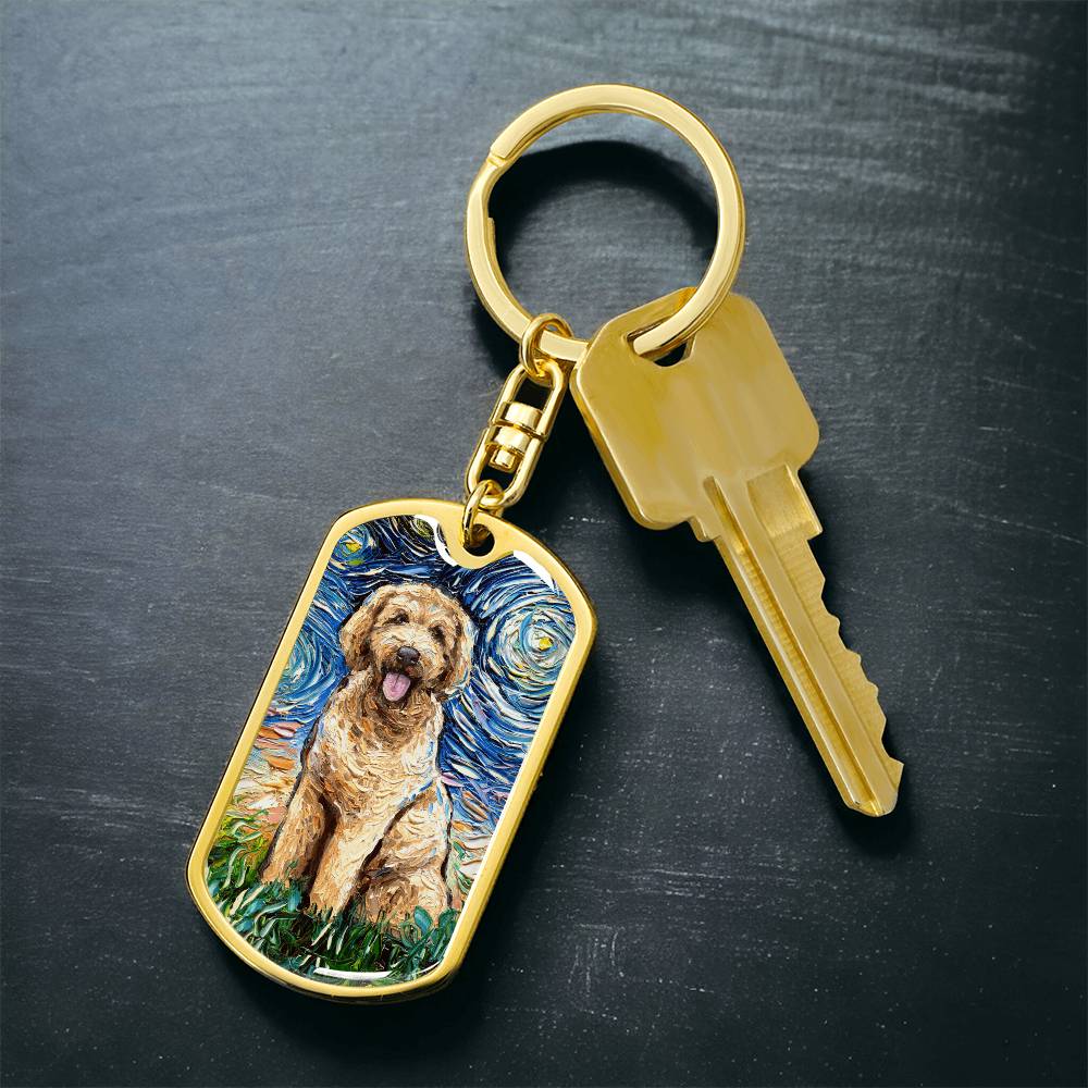 Goldendoodle Starry Night Dog Tag Keychain