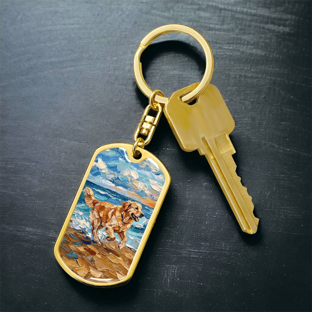 Frolicking Golden Retriever Dog Tag Keychain