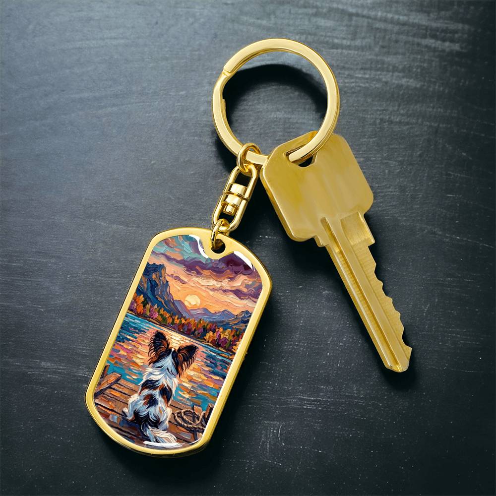 On The Dock - Papillon Dog Tag Keychain