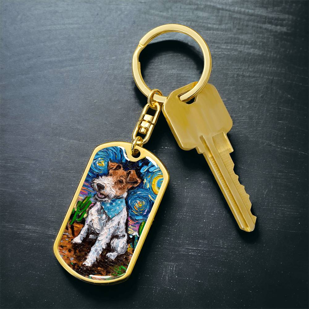 Wire Fox Terrier Starry Night Dog Tag Keychain