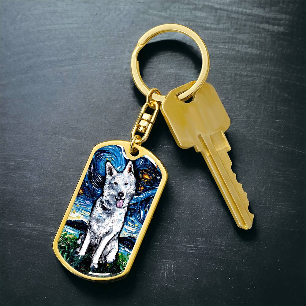 Swiss Shepherd Starry Night Dog Tag Keychain