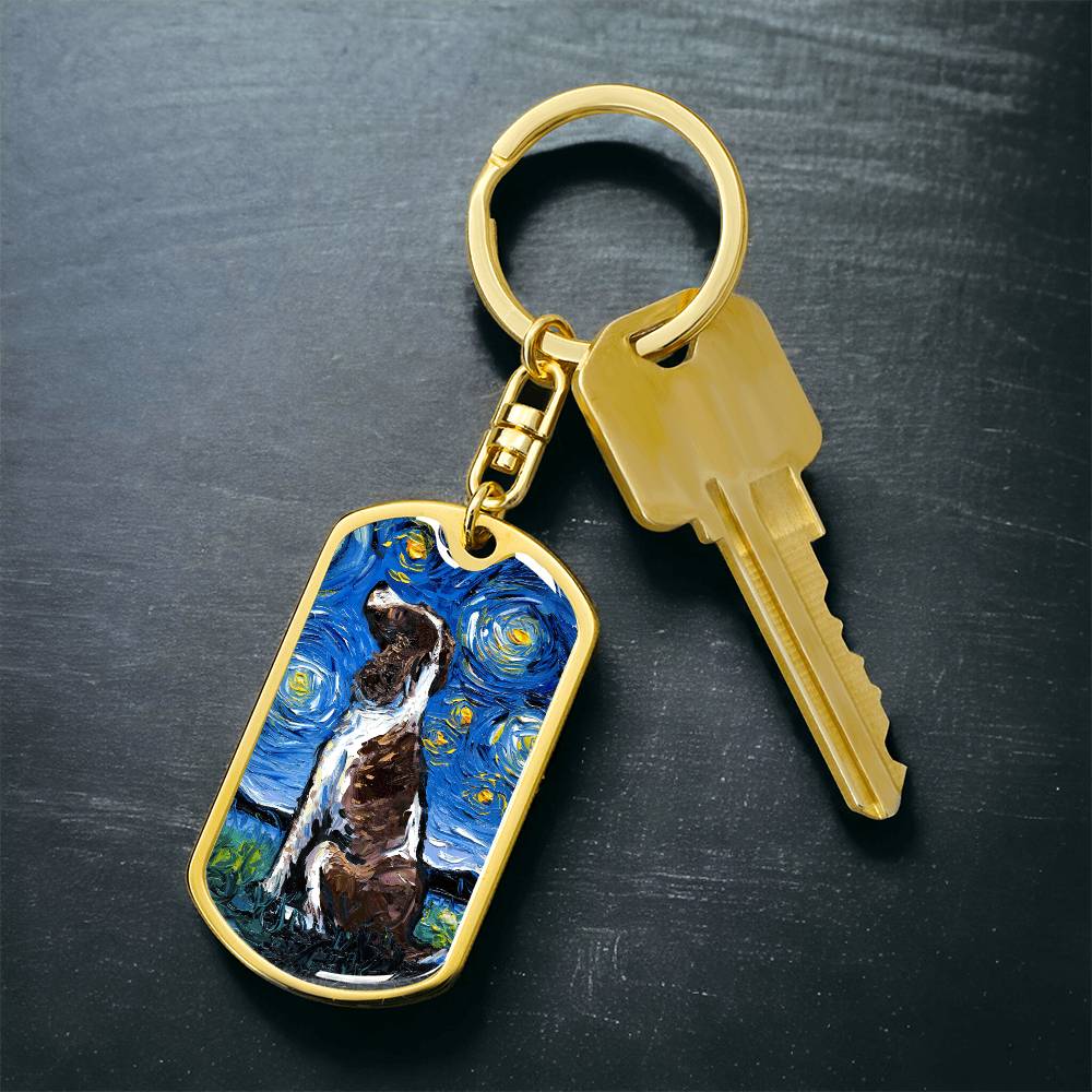 English Springer Spaniel Starry Night Dog Tag Keychain