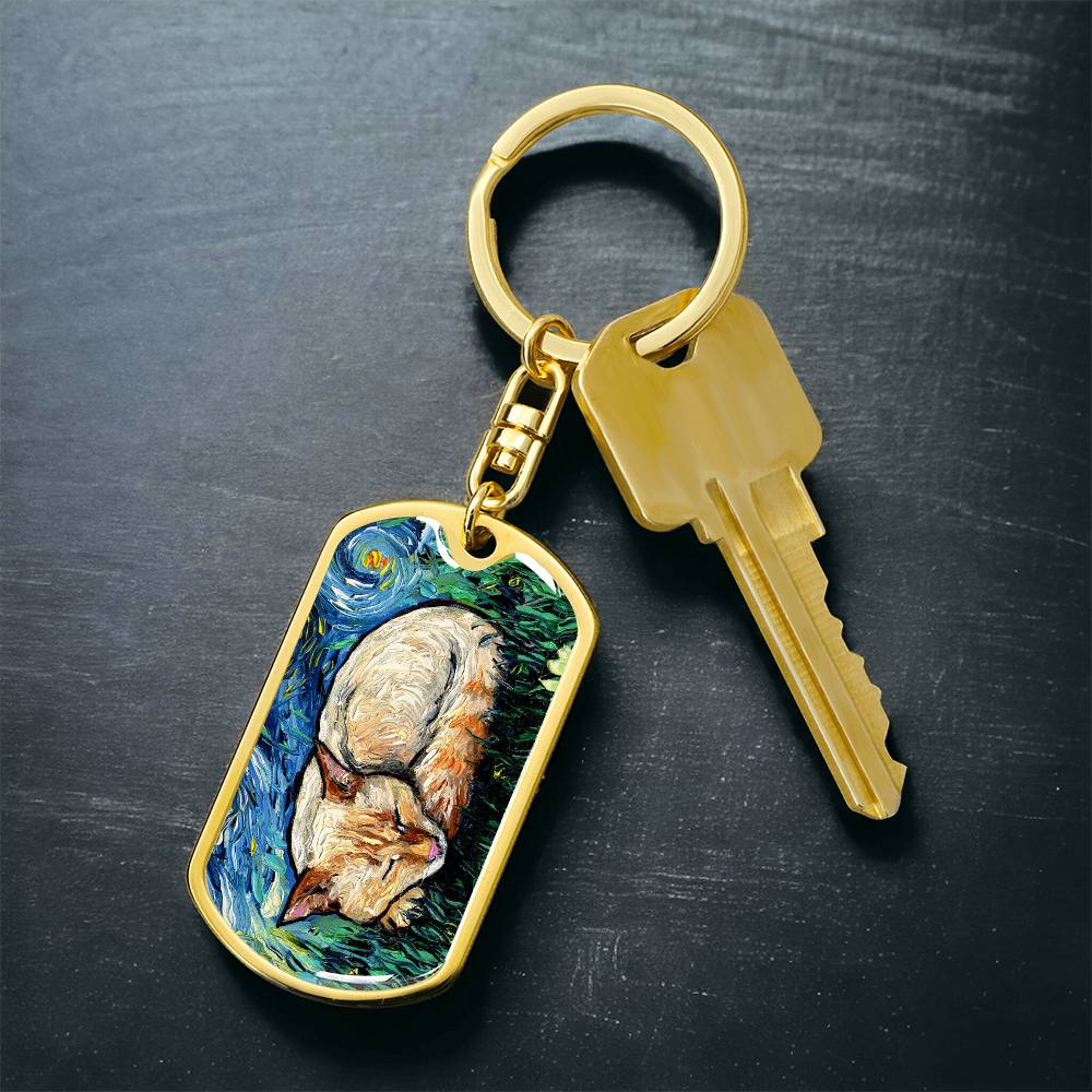 Sleeping Flame Point Siamese Dog Tag Keychain