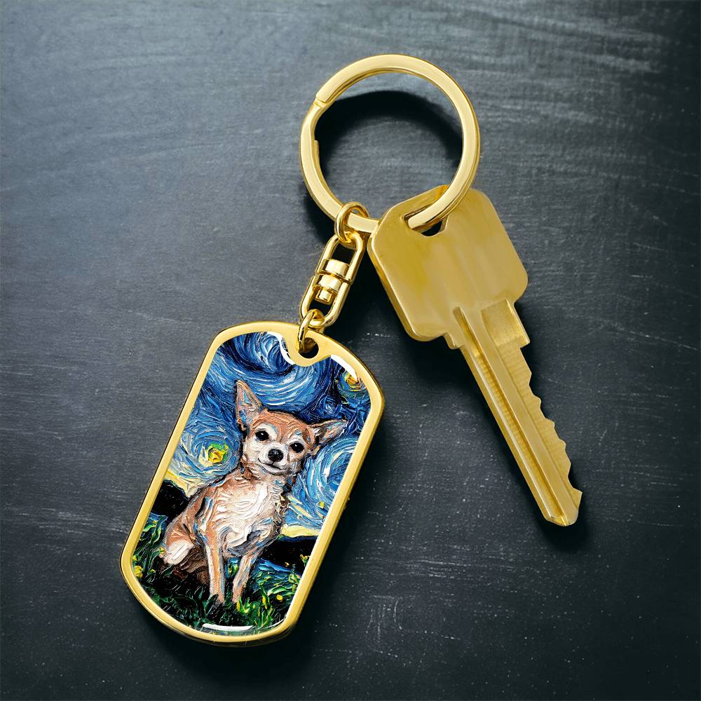 Chihuahua Starry Night Dog Tag Keychain
